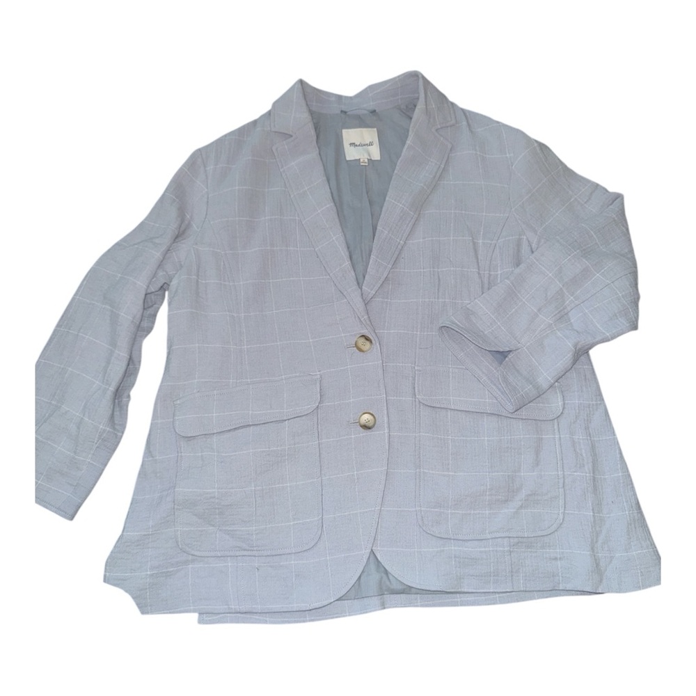 Madewell Gray Windowpane Linen Blend Blazer Size 1X Minimalist Coastal Workwear